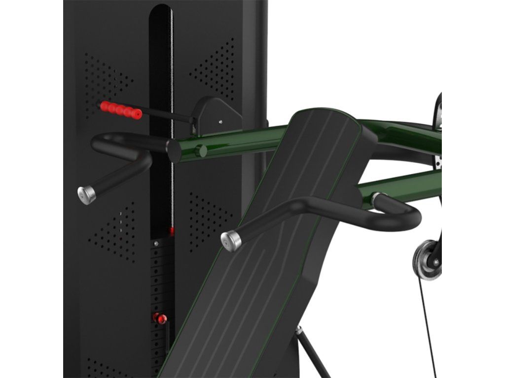 Multi Chest Press Shoulder Press B7107 – detail sedadla, opěrky a tlakových madel
